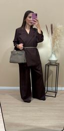 Ensemble blazer oversize et pantalon coupe large chocolat