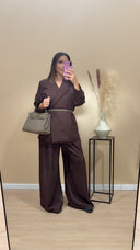 Ensemble blazer oversize et pantalon coupe large chocolat