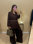 Ensemble blazer oversize et pantalon coupe large chocolat